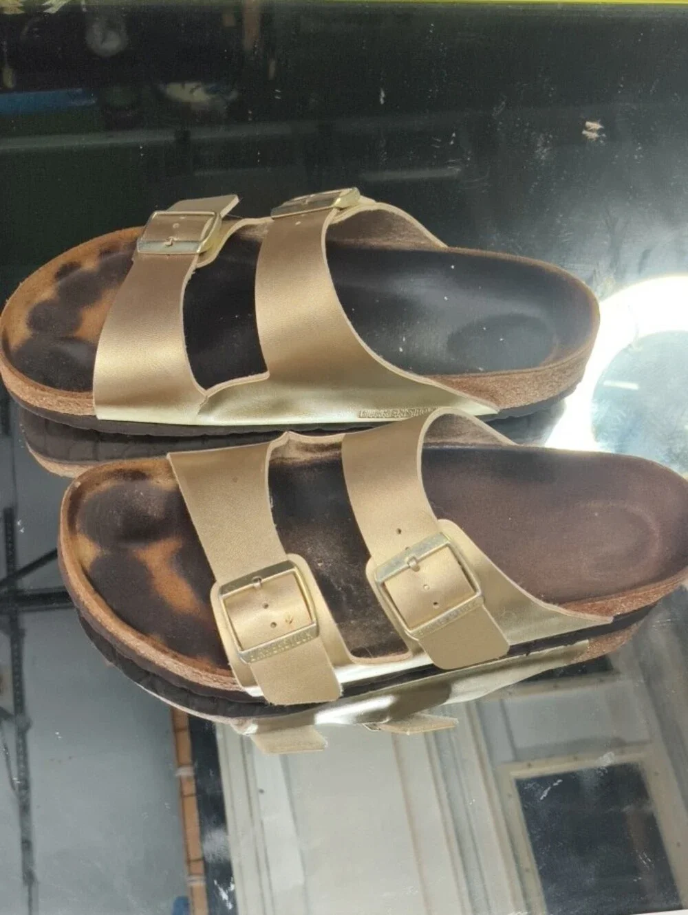 Birkenstock Mens 11 Double-Buckle Sandals in Metallic Gold